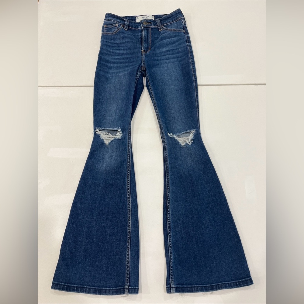Hollister Dark Blue Distressed Flare Jeans